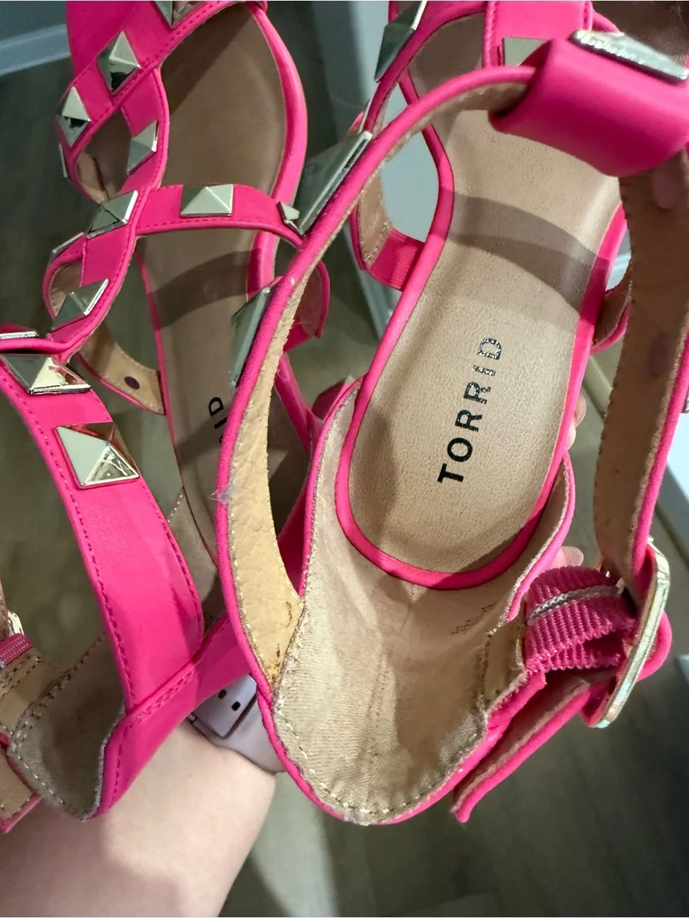 torrid Hot Pink Pyramid Stud T-Strap Block Heels